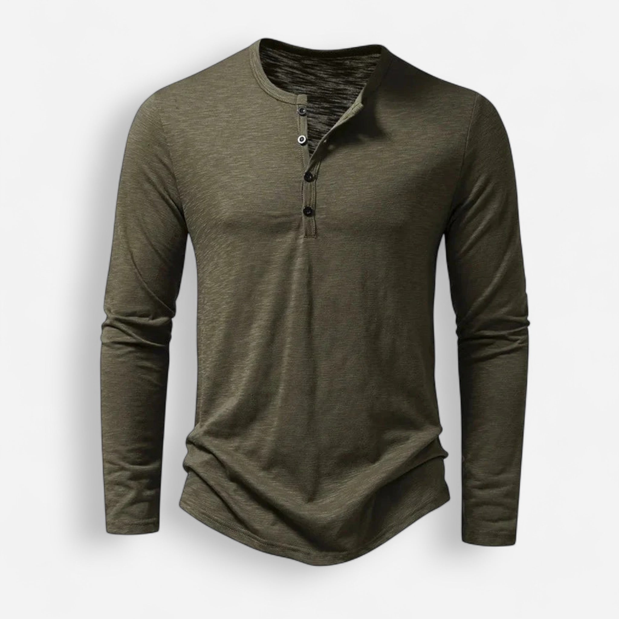 Langarmhemd für Herren ohne Kragen mit halber Knopfleiste