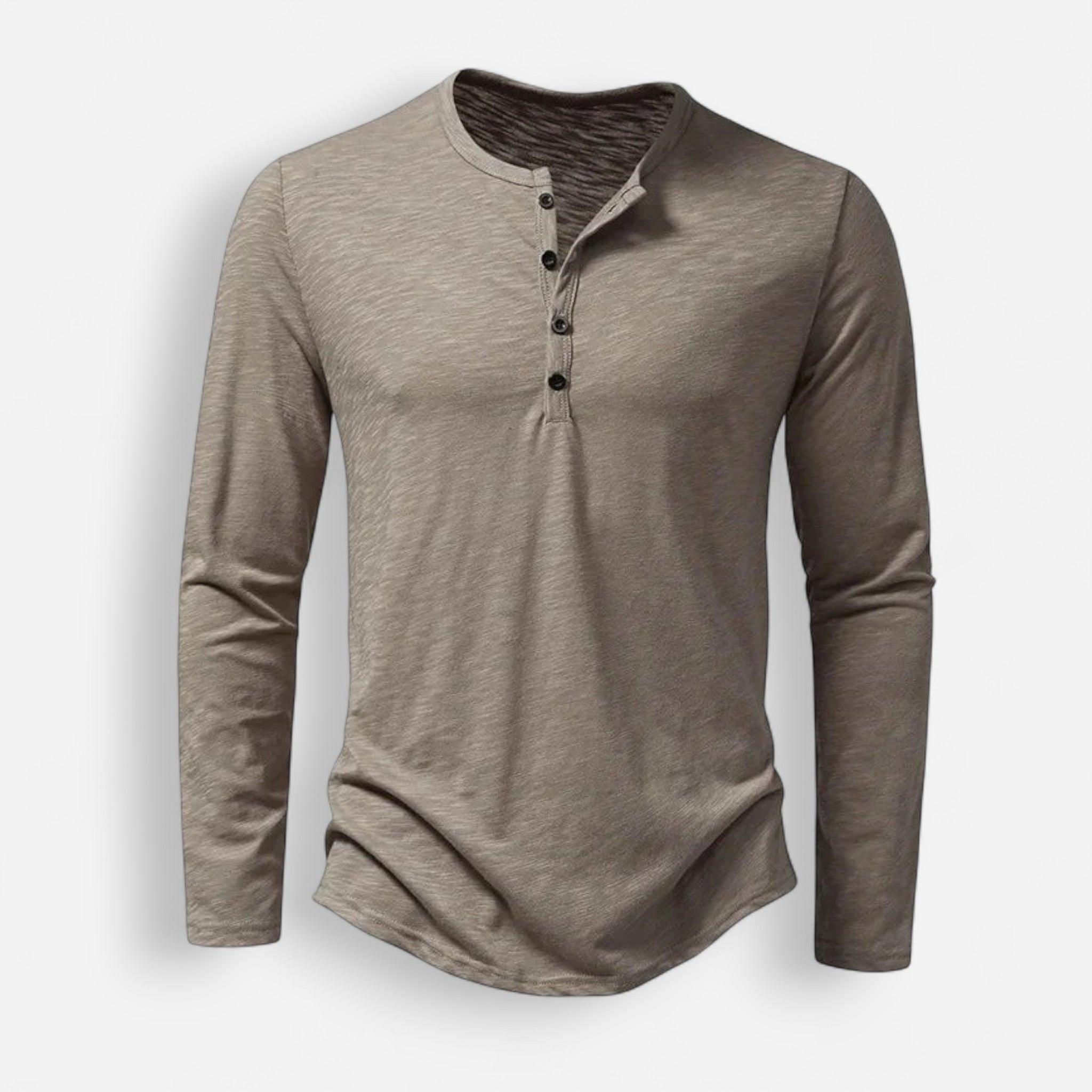 Langarmhemd für Herren ohne Kragen mit halber Knopfleiste