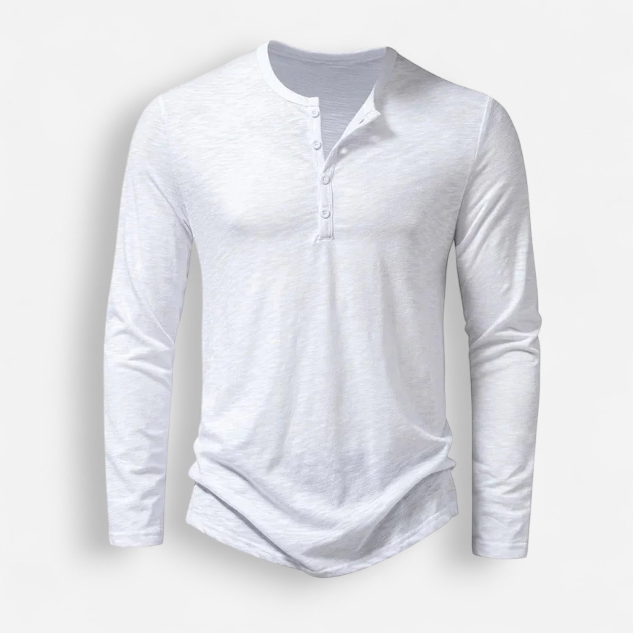 Langarmhemd für Herren ohne Kragen mit halber Knopfleiste