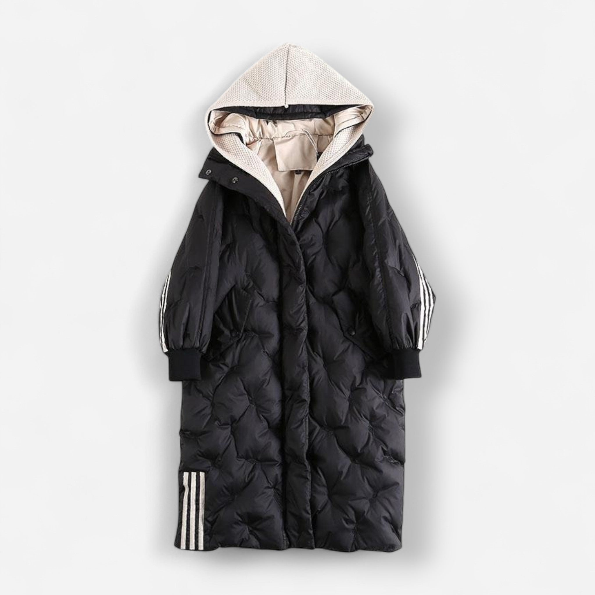 Leichte Lange Steppjacke mit Kapuze für Damen