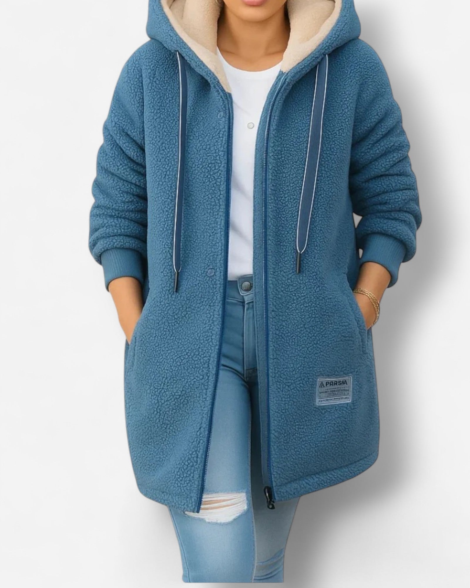 Fleecejacke mit Kapuze für Damen mit weichem Flauschfutter in hüftbedeckender Form