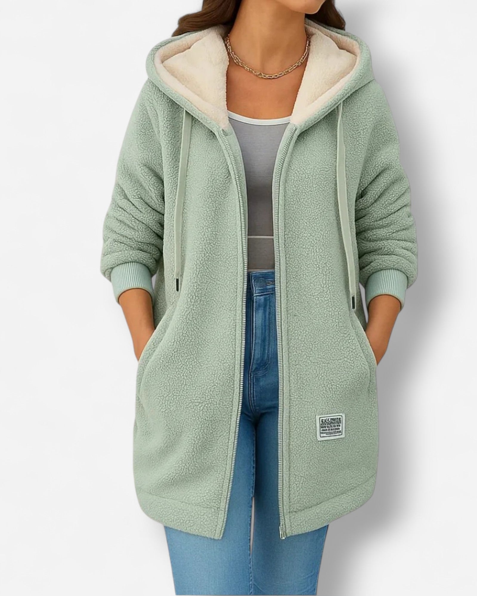 Fleecejacke mit Kapuze für Damen mit weichem Flauschfutter in hüftbedeckender Form