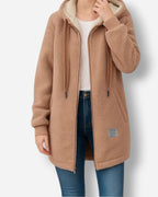 Fleecejacke mit Kapuze für Damen mit weichem Flauschfutter in hüftbedeckender Form
