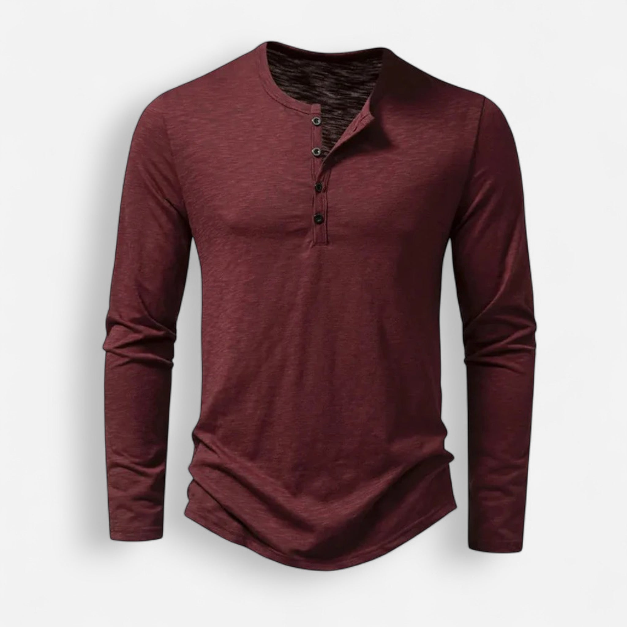 Langarmhemd für Herren ohne Kragen mit halber Knopfleiste