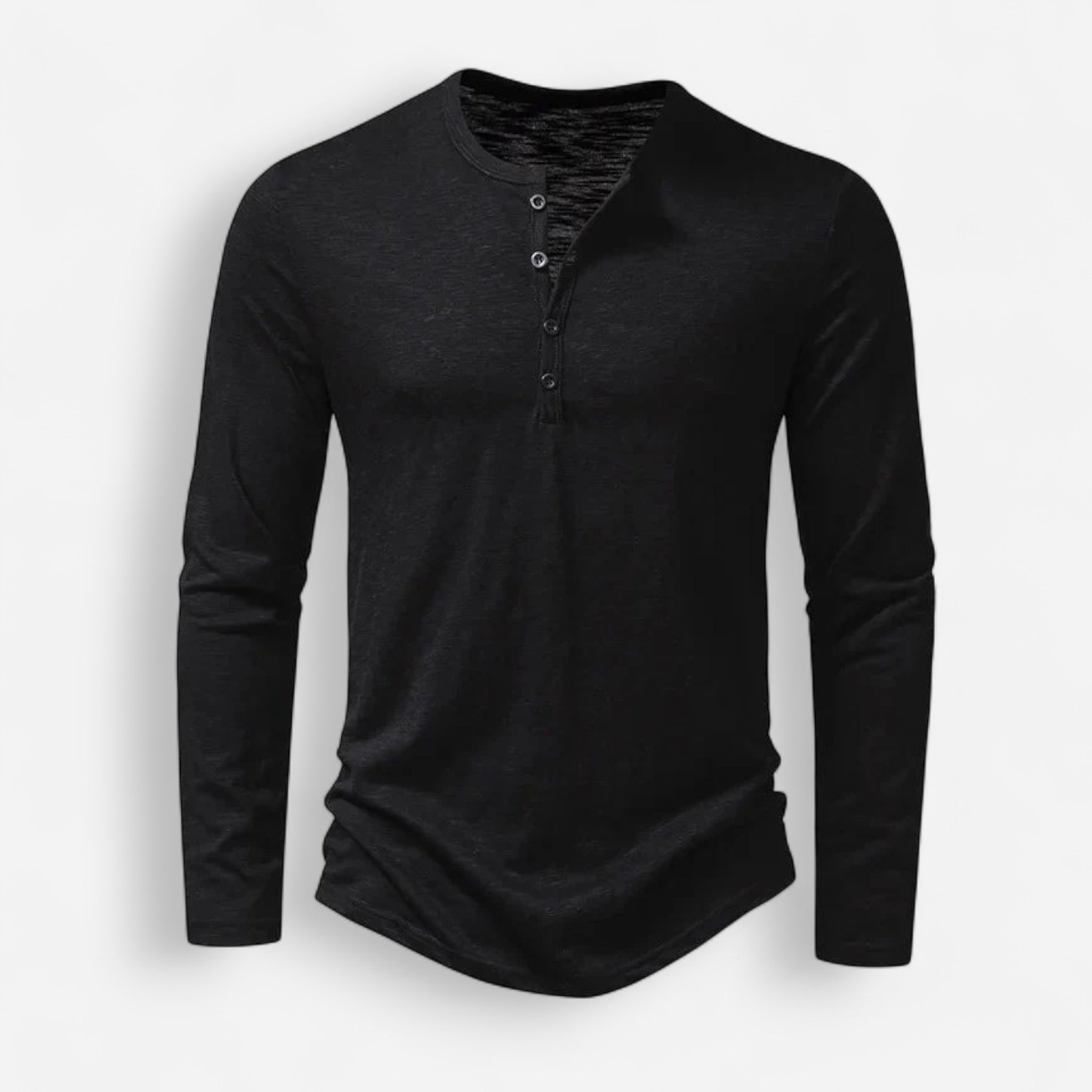 Langarmhemd für Herren ohne Kragen mit halber Knopfleiste