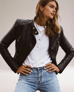 Damen Bikerjacke mit gerippten Ärmeln