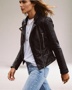 Damen Bikerjacke mit gerippten Ärmeln