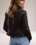 Damen Bikerjacke mit gerippten Ärmeln