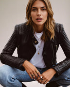 Damen Bikerjacke mit gerippten Ärmeln