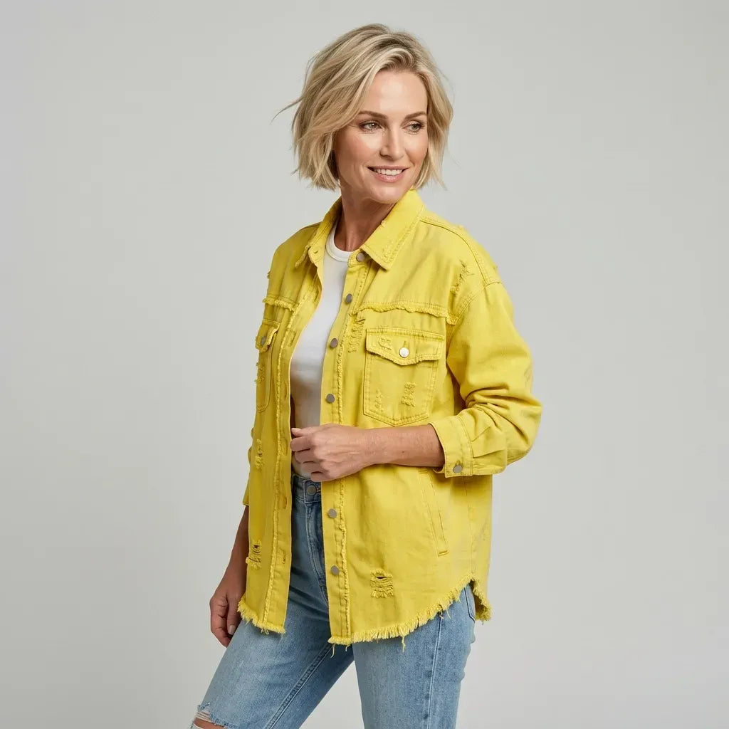 Jeansjacke für Damen im Oversized-Schnitt mit Rissen Gelb 1