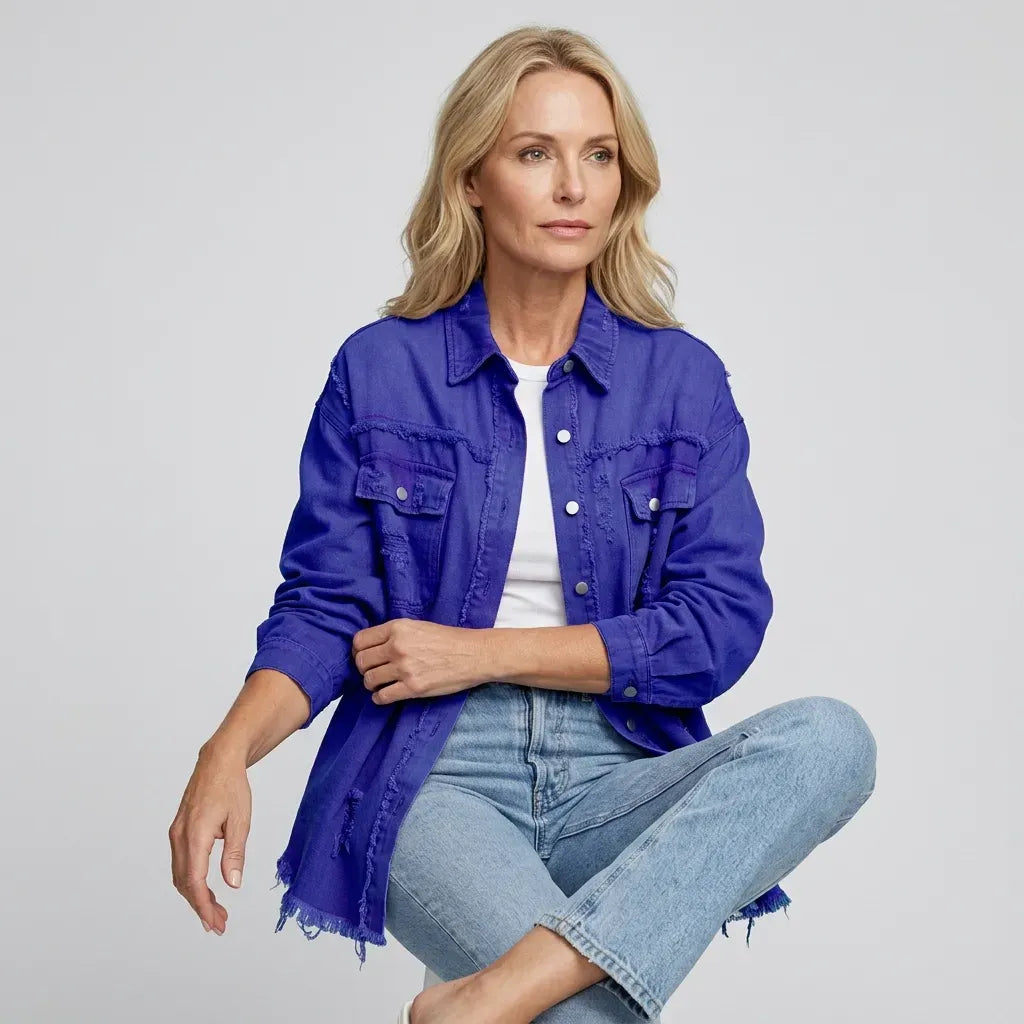 Jeansjacke für Damen im Oversized-Schnitt mit Rissen Blau 12