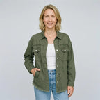 Jeansjacke für Damen im Oversized-Schnitt mit Rissen Olive 14