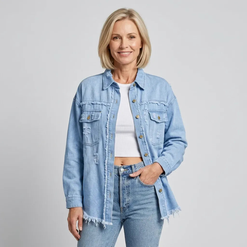 Jeansjacke für Damen im Oversized-Schnitt mit Rissen Hellblau 15