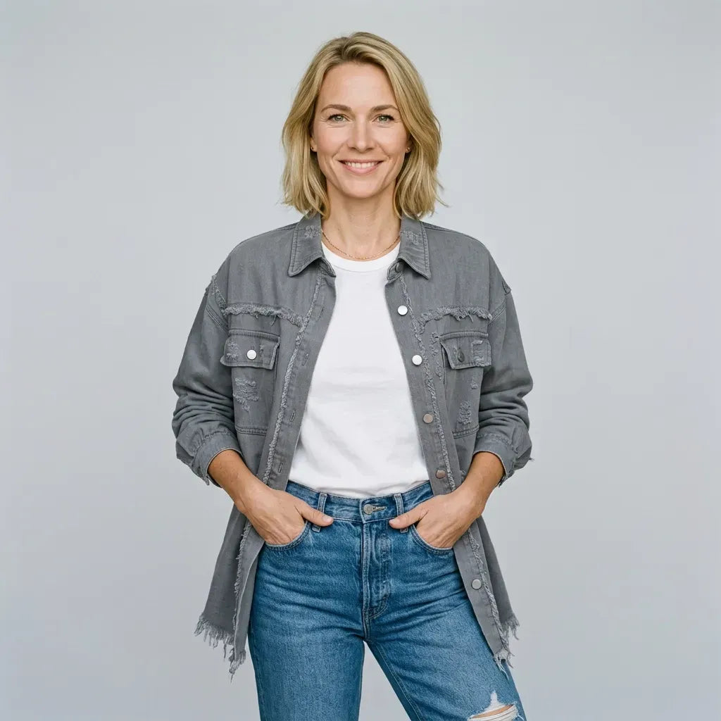 Jeansjacke für Damen im Oversized-Schnitt mit Rissen Grau 16