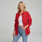 Jeansjacke für Damen im Oversized-Schnitt mit Rissen Rot 2