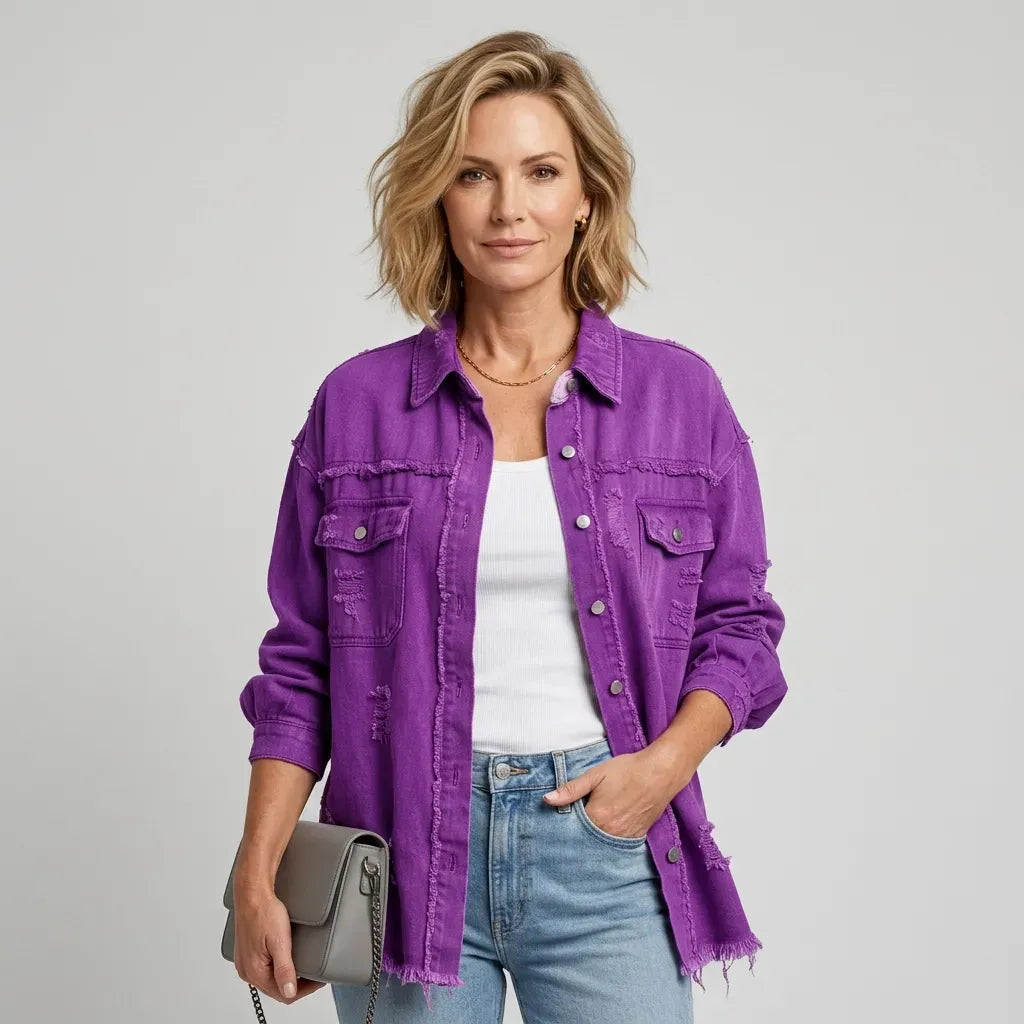 Jeansjacke für Damen im Oversized-Schnitt mit Rissen Lila 3