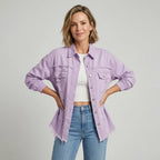 Jeansjacke für Damen im Oversized-Schnitt mit Rissen Flieder 5