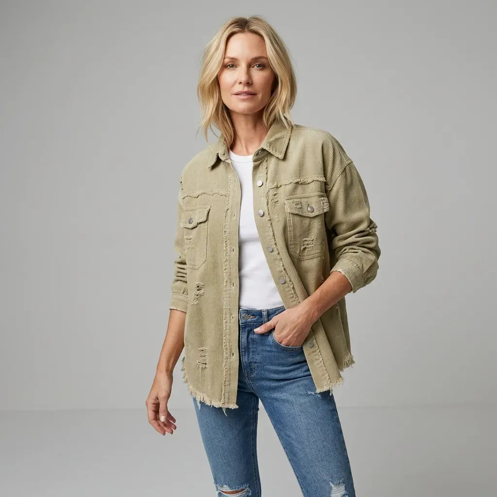Jeansjacke für Damen im Oversized-Schnitt mit Rissen Khaki 7