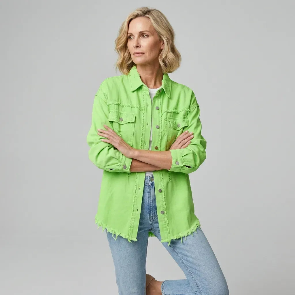 Jeansjacke für Damen im Oversized-Schnitt mit Rissen Grün 9