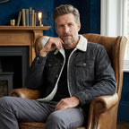 Jeansjacke für Herren aus Denim mit Teddyfutter und mit kontrastierenden Nähten Schwarz 2