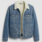 Jeansjacke für Herren aus Denim mit Teddyfutter und mit kontrastierenden Nähten Blau 3