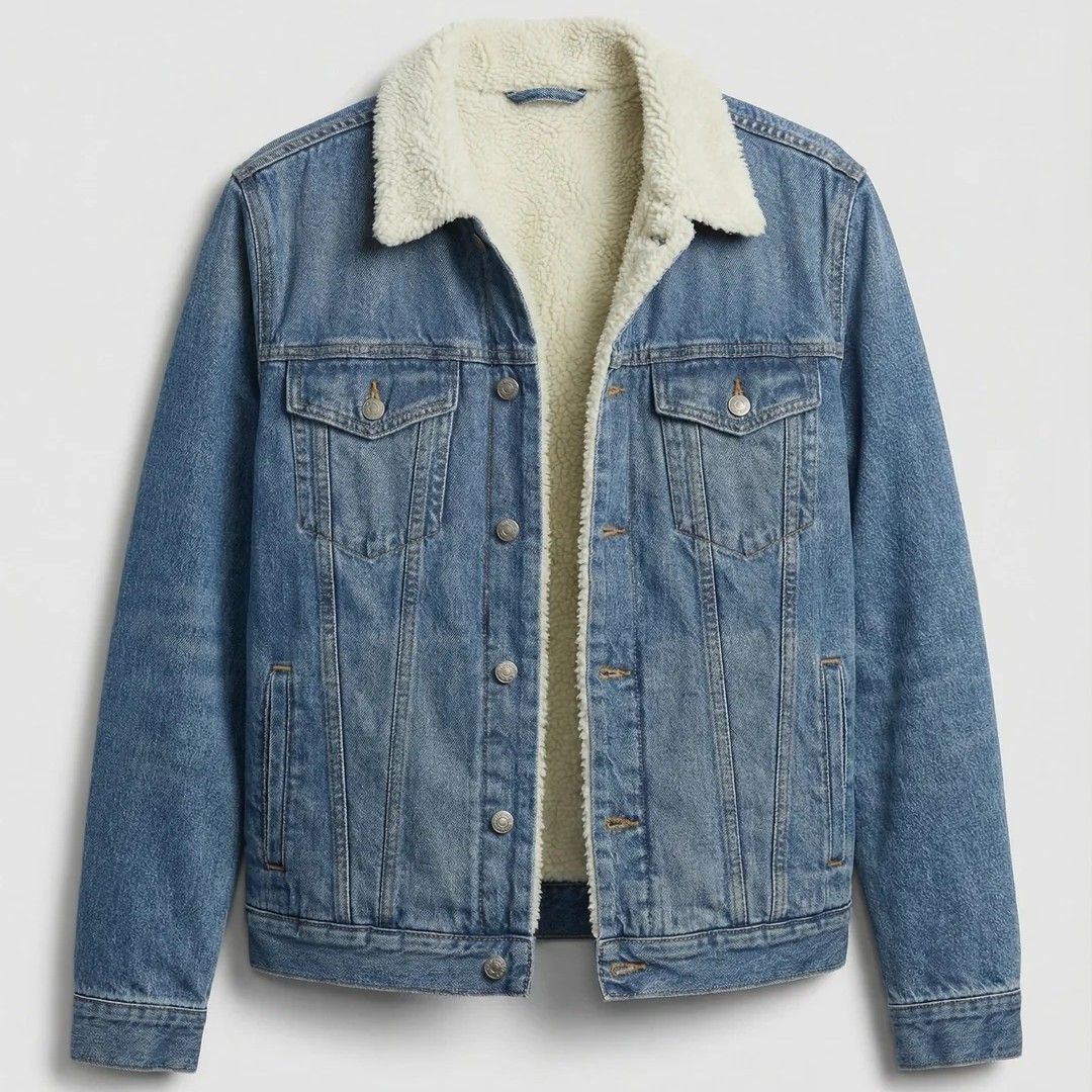 Jeansjacke für Herren aus Denim mit Teddyfutter und mit kontrastierenden Nähten Blau 3
