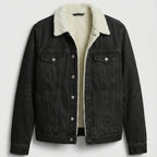 Jeansjacke für Herren aus Denim mit Teddyfutter und mit kontrastierenden Nähten Schwarz 4