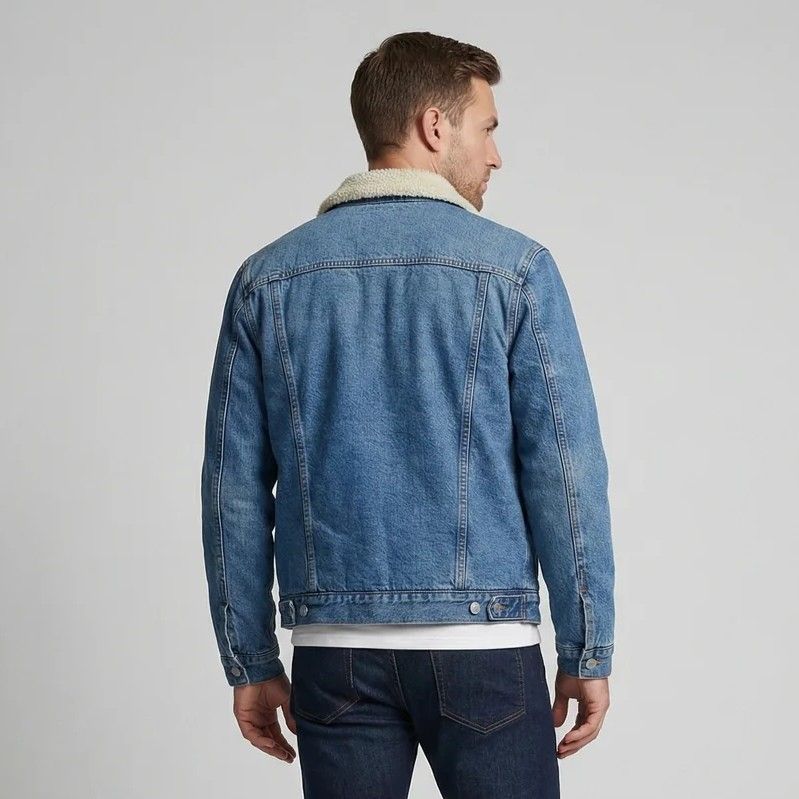 Jeansjacke für Herren aus Denim mit Teddyfutter und mit kontrastierenden Nähten Blau 5