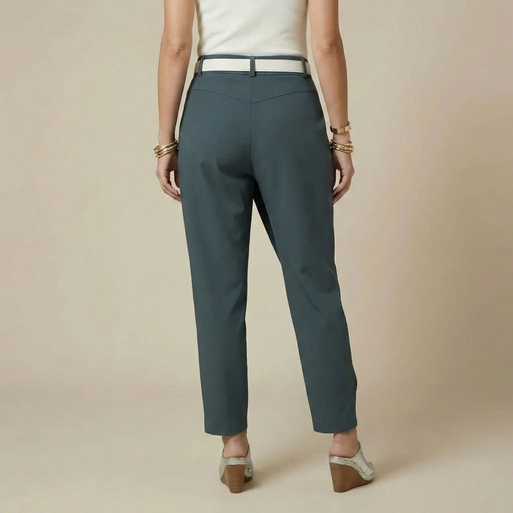 High Waist Hose für Damen mit Gürtel im eleganten tapered Schnitt mit Wickel Optik