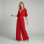 Eleganter Jumpsuit mit kurzen Ärmeln und V-Ausschnitt
