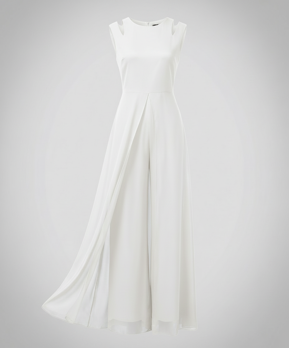 Ärmelloser Jumpsuit mit weitem Bein und fließendem Chiffon Überwurf im eleganten Schnitt