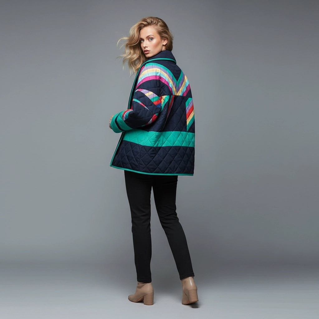 Bunte Steppjacke für Damen in Oversized Passform im Vintage Stil mit Schalkragen