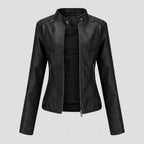 Kurze Jacke für Damen aus Kunstleder im Bikerstil Schwarz 1