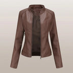 Kurze Jacke für Damen aus Kunstleder im Bikerstil Braun 2