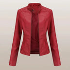 Kurze Jacke für Damen aus Kunstleder im Bikerstil Rot 3