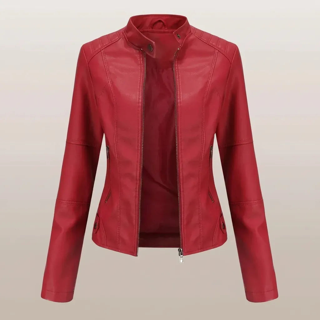 Kurze Jacke für Damen aus Kunstleder im Bikerstil Rot 3