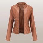 Kurze Jacke für Damen aus Kunstleder im Bikerstil Khaki 4