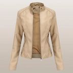 Kurze Jacke für Damen aus Kunstleder im Bikerstil Beige 5