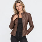 Kurze Jacke für Damen aus Kunstleder im Bikerstil Braun 9