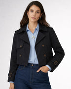 Kurze Trenchjacke für Damen mit doppelter Knopfleiste und Reverskragen