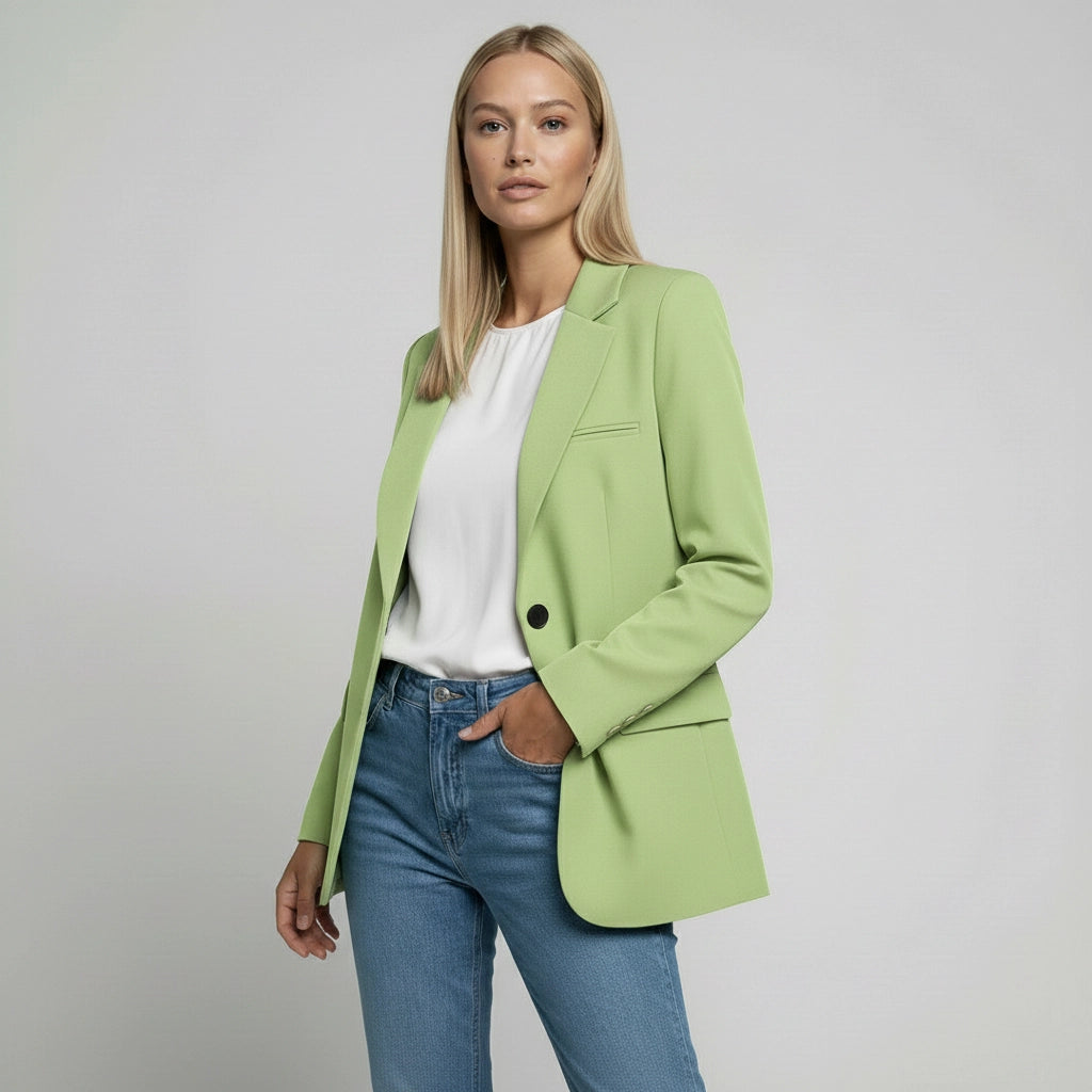 Langer Blazer für Damen mit zwei Knöpfen und Klappentaschen in einfarbigem Design