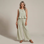 Lässiger Damen-Zweiteiler aus Leinen mit weiter Hose Beige 2