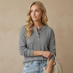 Langarmshirt für Damen aus Baumwolle mit Waffelmuster im lockeren Schnitt Grau 1