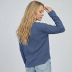 Langarmshirt für Damen aus Baumwolle mit Waffelmuster im lockeren Schnitt Blau 2