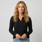 Langarmshirt für Damen aus Baumwolle mit Waffelmuster im lockeren Schnitt Schwarz 3