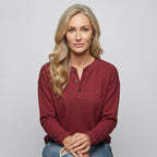 Langarmshirt für Damen aus Baumwolle mit Waffelmuster im lockeren Schnitt Bordeaux 5
