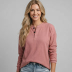 Langarmshirt für Damen aus Baumwolle mit Waffelmuster im lockeren Schnitt Altrosa 6