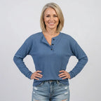 Langarmshirt für Damen aus Baumwolle mit Waffelmuster im lockeren Schnitt Blau 7