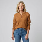 Langarmshirt für Damen aus Baumwolle mit Waffelmuster im lockeren Schnitt Braun 8
