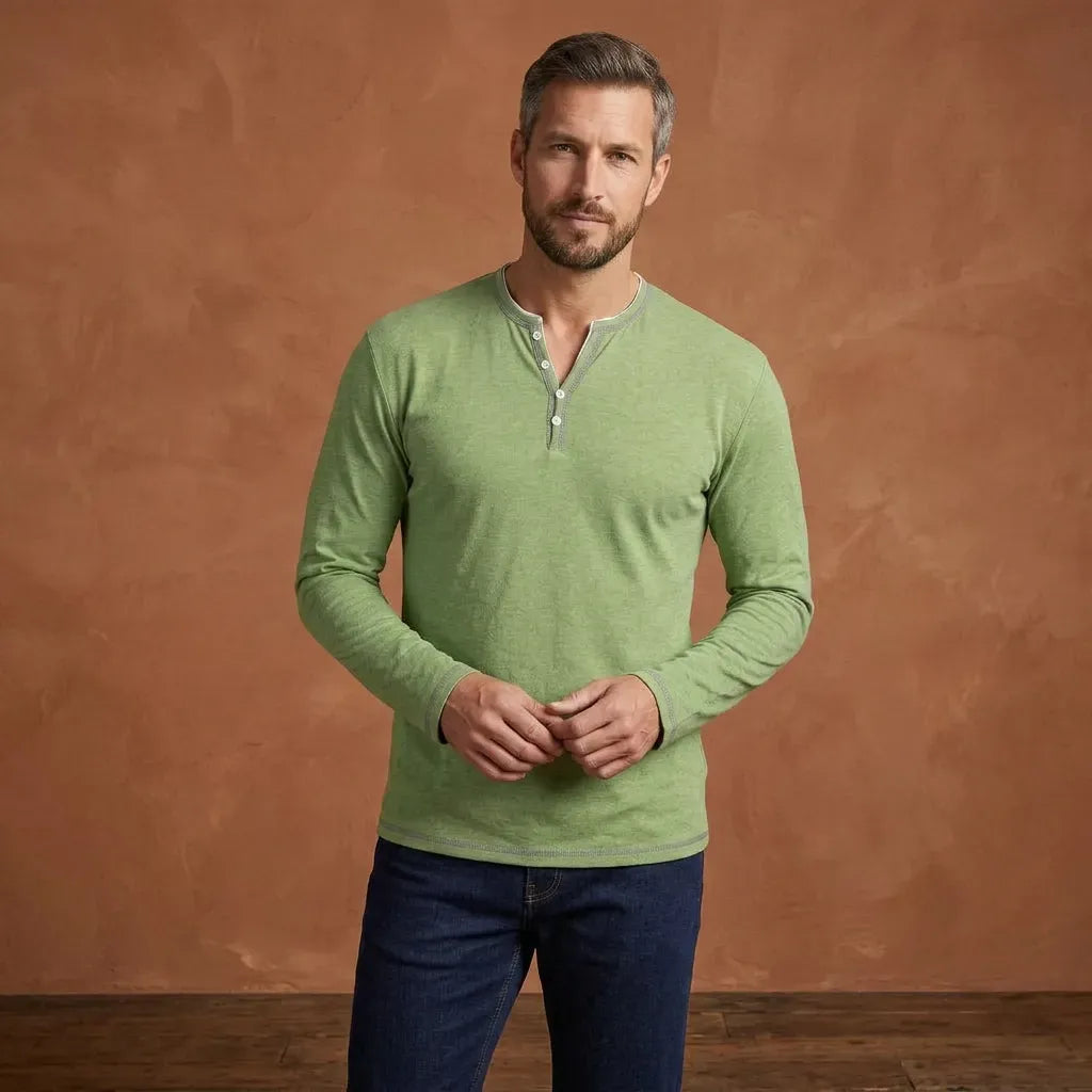 Langarmshirt für Herren aus Jersey mit Knopfleiste im Regular Fit Grün 1